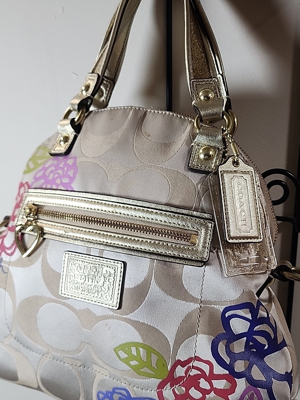 Coach Poppy Floral Flowers Beige Signature Floral Satchel with Gold Vintage - Picture 3 of 16